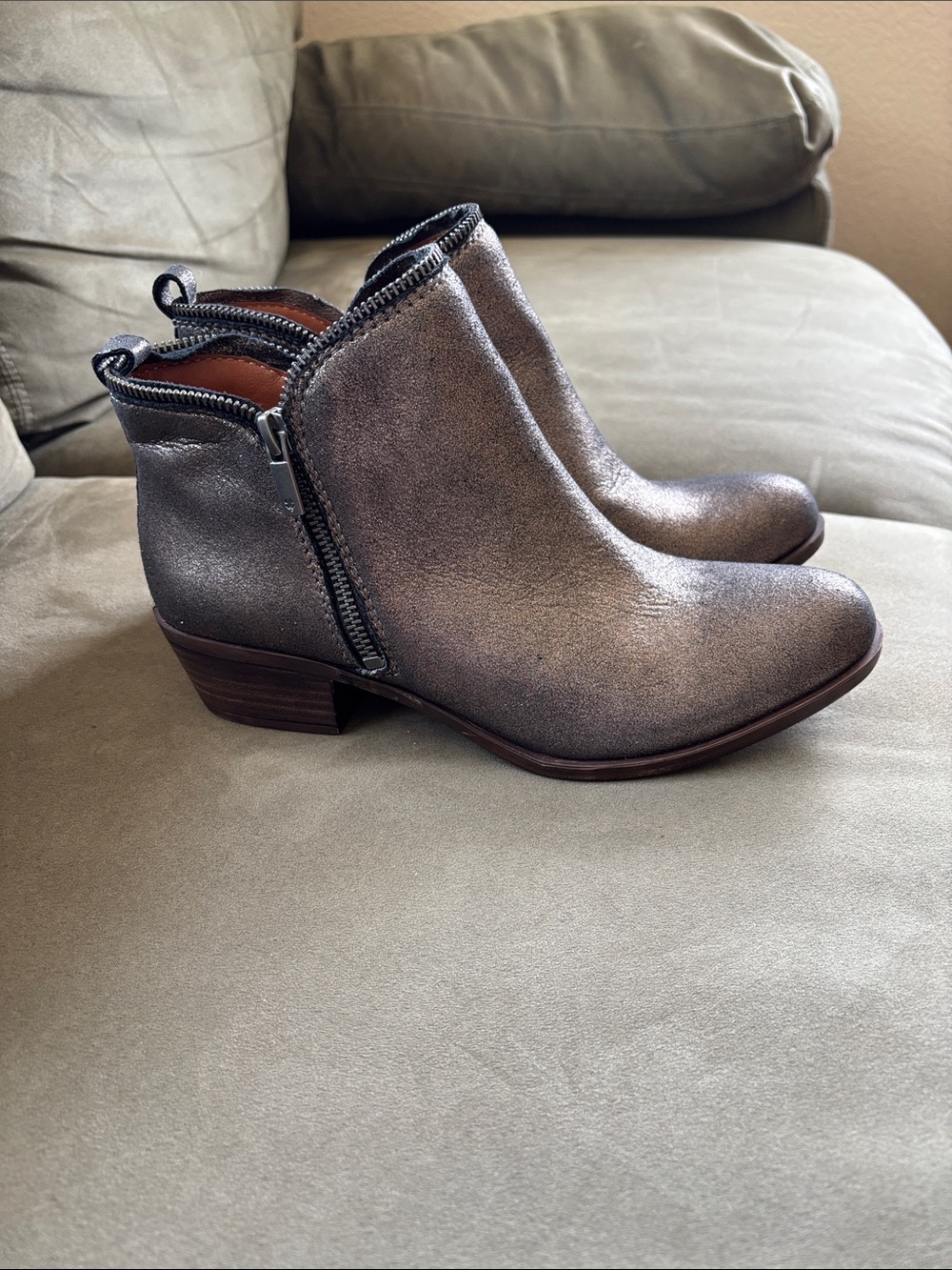 Lucky Brand Metallic Pewter Ankle Booties with Side Zip